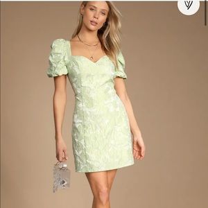 NWT Beyond Amazing Light Green Floral Jacquard Puff Sleeve Dress